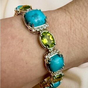 Generation Gems Genuine Turquoise & Peridot 925 Sterling Silver 7.5” Bracelet